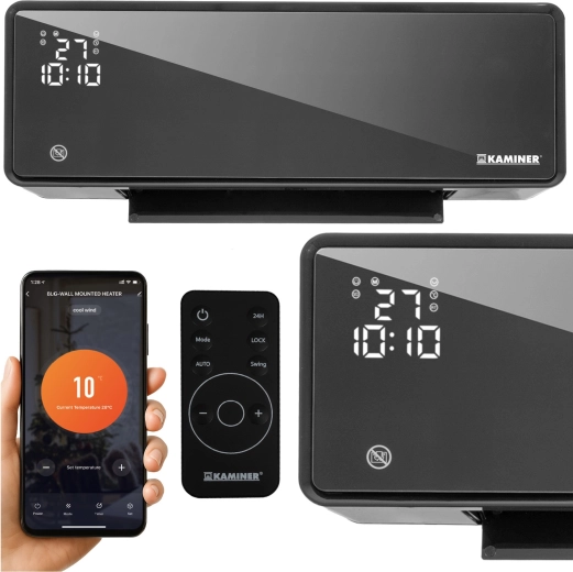 KAMINER ZELVION légfüggöny Wi‑Fi-vel és távirányítóval, 1000 W / 2000 W, fekete – Fekete