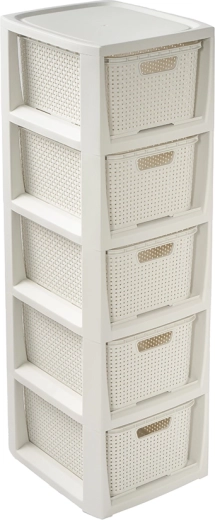Rattan hatású tároló állvány 5 fiókkal, 80 cm