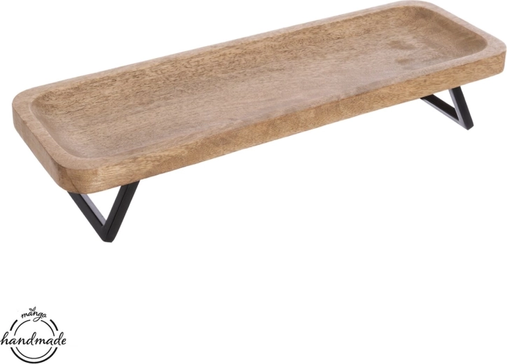 Mango tálca fából és fémből 46 × 16 cm