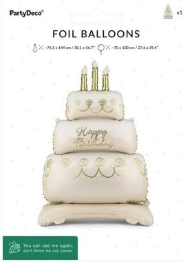 Álló fólia lufi torta alakban – Happy Birthday