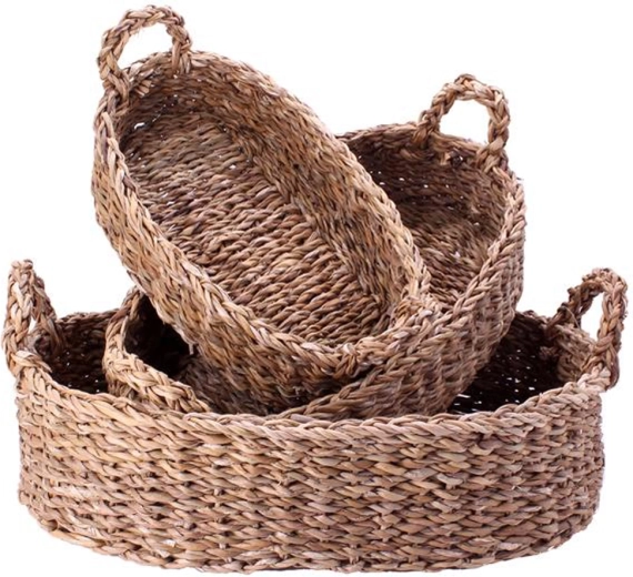 TORO tengeri fűből készült kosarak fülekkel, 3 darabos készlet