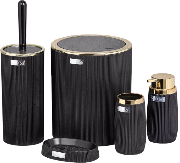 Kerek fürdőszobai szett 5 db fekete/arany