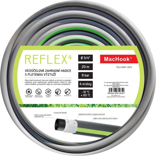 Reflex4 kerti tömlő 3/4", 20 m, szürke–zöld