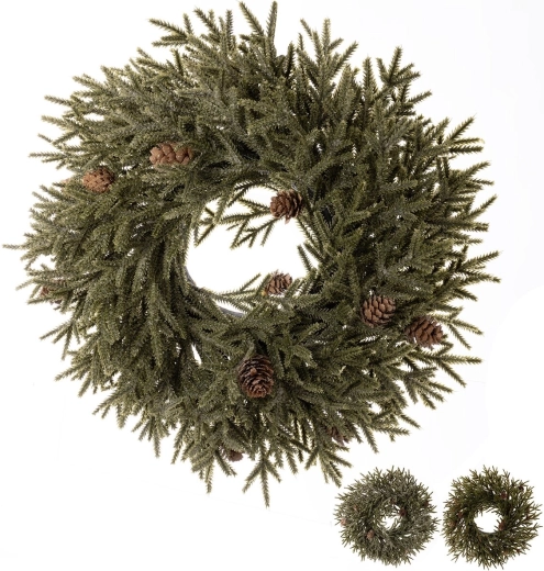 Zöld műanyag (UH) karácsonyi koszorú 40 cm (3 változat)