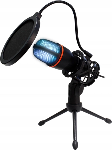 Stúdióminőségű USB-s kondenzátormikrofon RGB háttérvilágítással