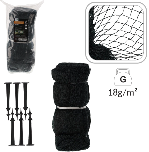 Madárháló 10 × 15 m 20 műanyag leszúró tűvel