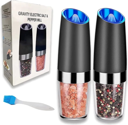 2 darabos elektromos gravitációs só-, bors- és fűszerdaráló készlet