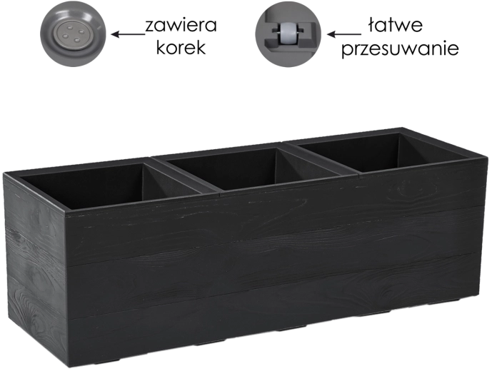 Karo Recycled virágláda 90 × 30 cm fekete, fa hatású felülettel