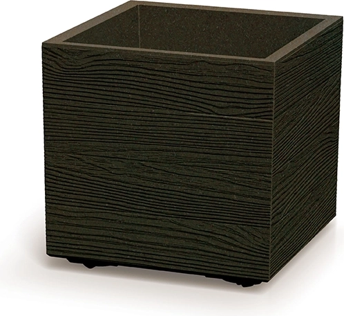 Madera Square Eco Wood műanyag virágtartó, 38,5 × 38,5 × 37 cm, kávébarna