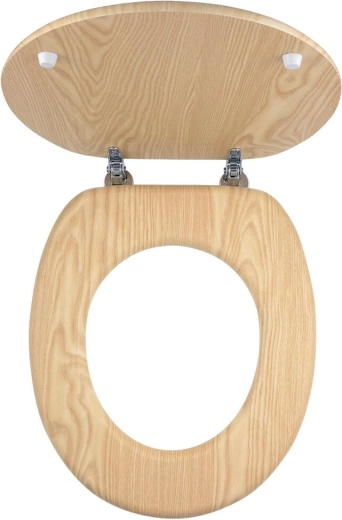 Kőris dekoros, furnérozott MDF WC-ülőke krómozott rögzítőkkel