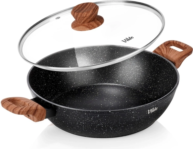 Mély gránit serpenyő üvegfedővel 28 cm, 3,5 l – Vilde Granitica Wood