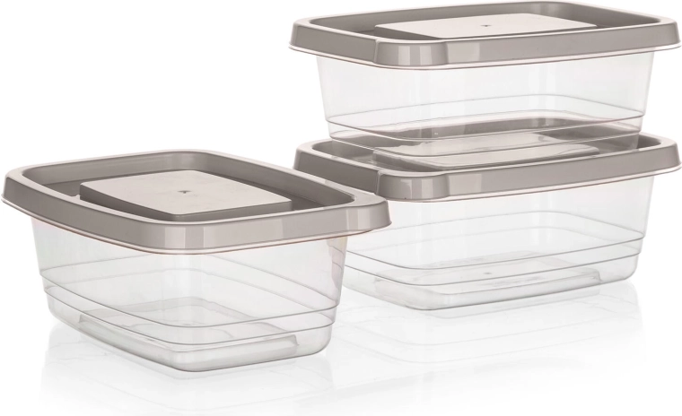 Téglalap alakú élelmiszertároló dobozok készlete 1,13 l – 3 db, átlátszó Latte fedéllel