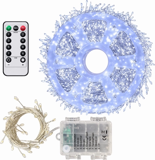 LED-es fényfüzér, 50 LED, 1,5 m, hideg fehér, távirányítóval