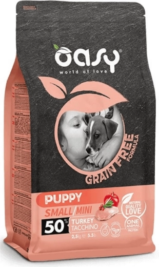 Oasy Grain Free Puppy Small/Mini eledel pulykával 2,5 kg
