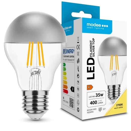 Modee LED izzó Filament A60 Silver Top 4W E27, 2700K, 400 lm
