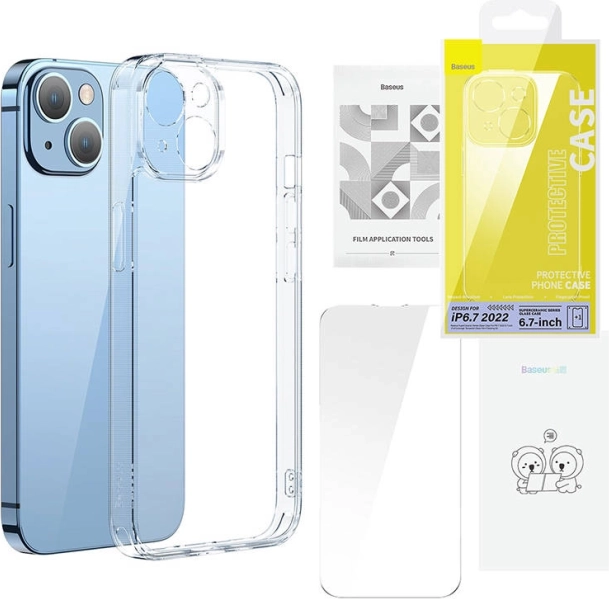 Baseus SuperCeramic átlátszó üveg tok és edzett üveg készlet iPhone 14-hez – Plus