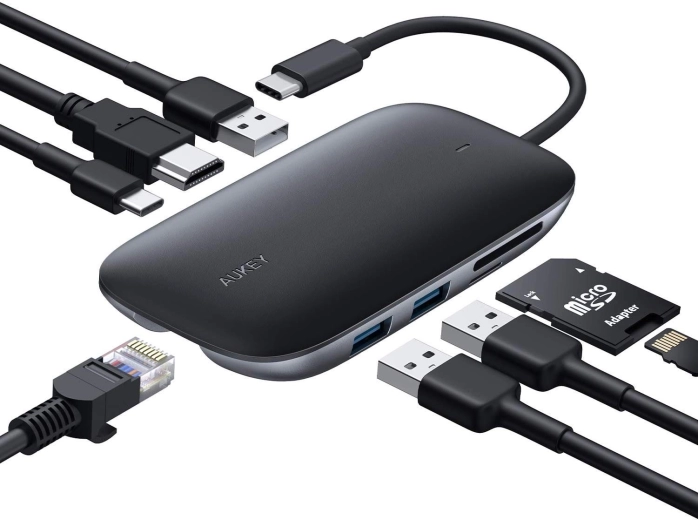 Aukey USB‑C hub 8 az 1-ben HDMI 4K‑val, Gigabites Ethernettel és 100 W Power Delivery‑vel