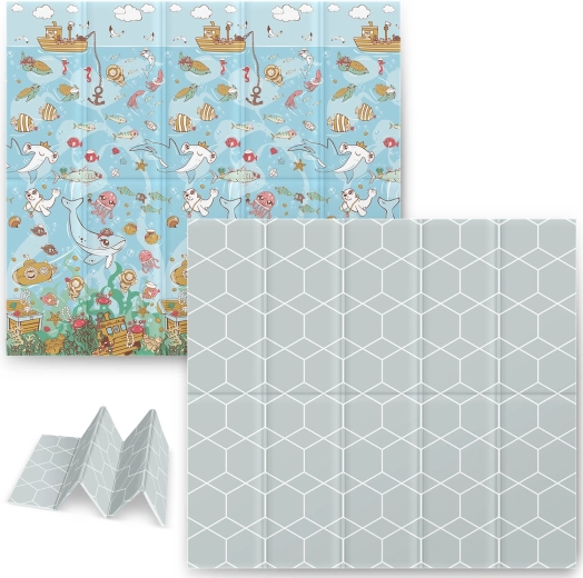 Összecsukható hab játszószőnyeg 200 × 180 × 1 cm óceán NUKIDO