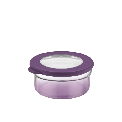 Kerek üveg tárolóedény 415 ml lila tetővel