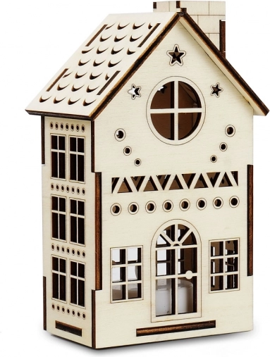 Nagy, fából készült csillagvizsgáló házikó LED mécsessel