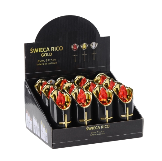 LED gyertya Rico 12,5 cm fekete és arany, piros lánggal