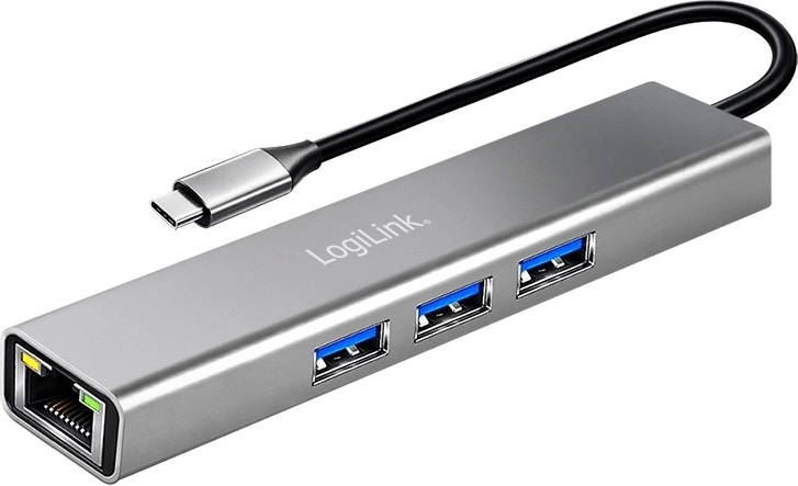 LogiLink USB‑C hub 3× USB‑A és RJ45 Gigabit Ethernet