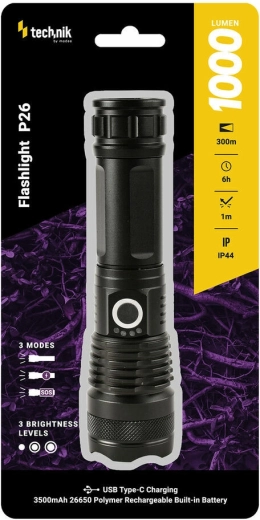 Technik MT-P26 tölthető zseblámpa USB‑C-vel, zoommal és SOS/stroboszkóp funkciókkal