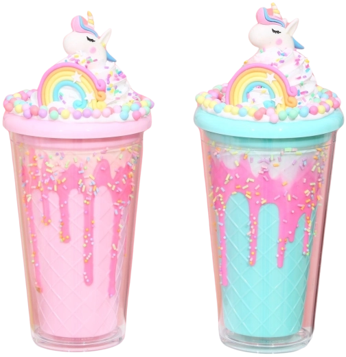 Fedéllel és szívószállal ellátott pohár Szivárvány unikornis 480 ml – több színben