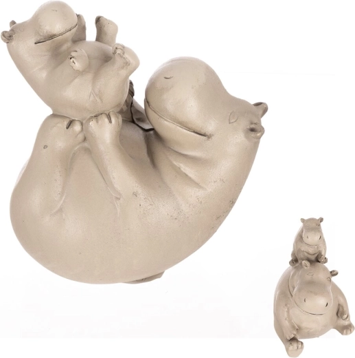 Dekoratív víziló figura – anya és kicsinye szürke polyresinből (2 változat)