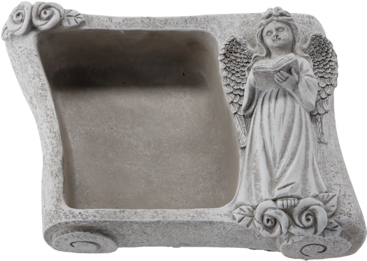Cement virágtál angyallal – szürke könyv 25 × 18,5 × 9,5 cm