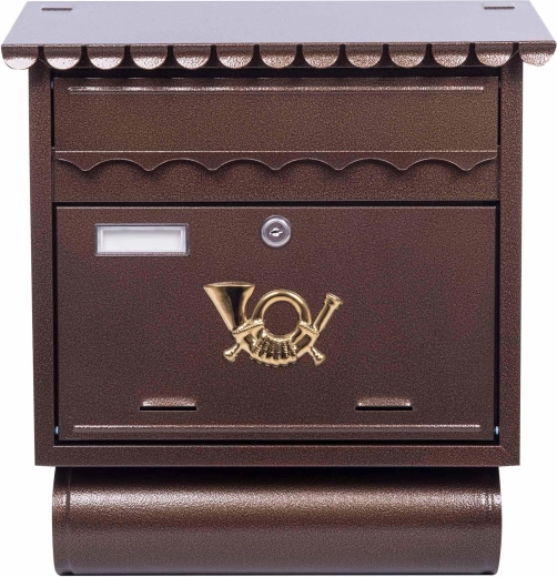 Levélgyűjtő szögletes tetővel és újságtartó hengerrrel, antik barna