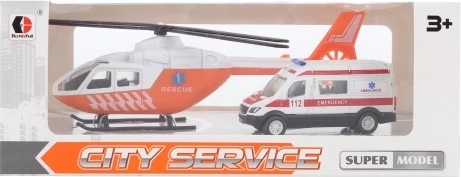 Fém mentőautó és helikopter gyerekeknek