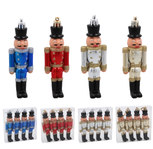 4 darabos Diótörő karácsonyfadísz készlet, 12 cm