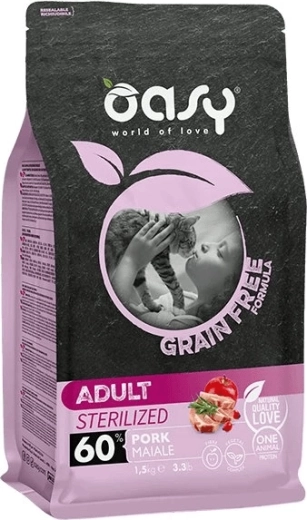 Oasy Grain Free sterilized sertéshúsos száraztáp macskáknak 0,3 kg