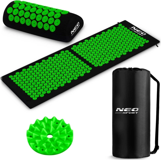 Neo Sport akupresszúrás tüskés matrac fekete-zöld (szett párnával és táskával)