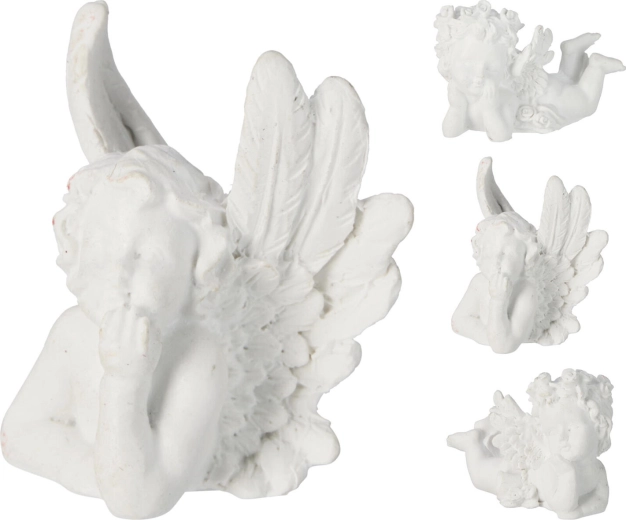 Dekoratív fekvő angyal 6–7 cm, fehér, vegyes típusok