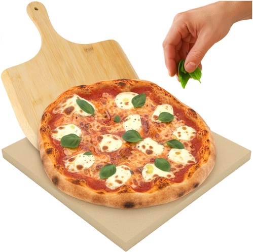 Ruhhy pizzakő 38 × 36 cm bambusz pizzalapáttal 2 az 1-ben (kordierit)