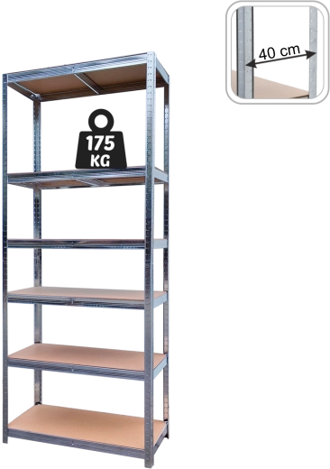 Fém polcrendszer 180 × 90 × 40 cm, 6 polc, polconkénti teherbírás 175 kg