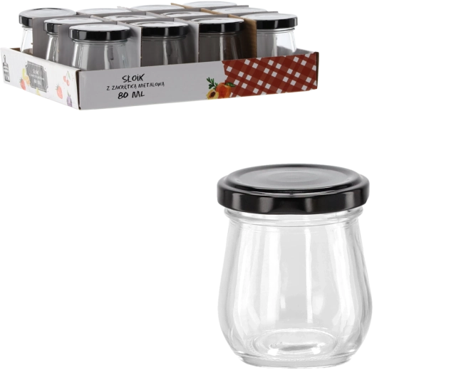 80 ml-es üveg tégely fekete fém fedéllel