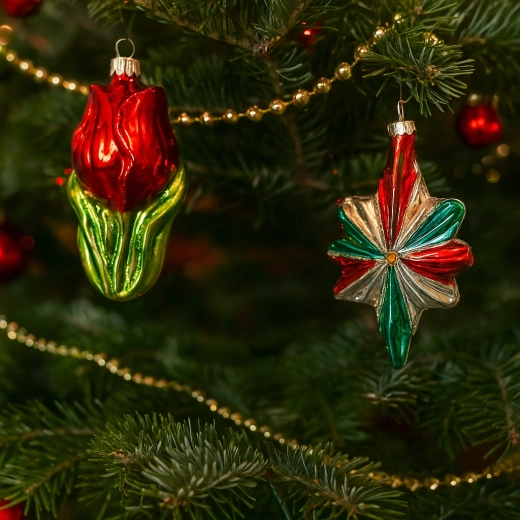 Üveg karácsonyi dísz, háromszínű csillag 14,4 cm (6 db-os szett)