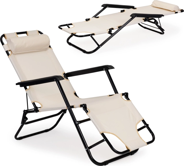 Kerti napozóágy MultiGarden fejjel, összecsukható, bézs