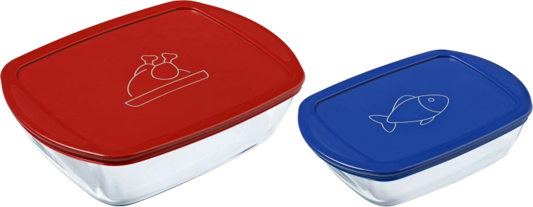 PYREX téglalap alakú üveg dobozok szettje 1,2 l és 2,5 l