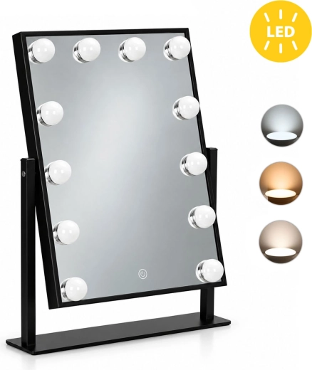 Fekete LED-es kozmetikai tükör ModernHome 30 × 40 cm