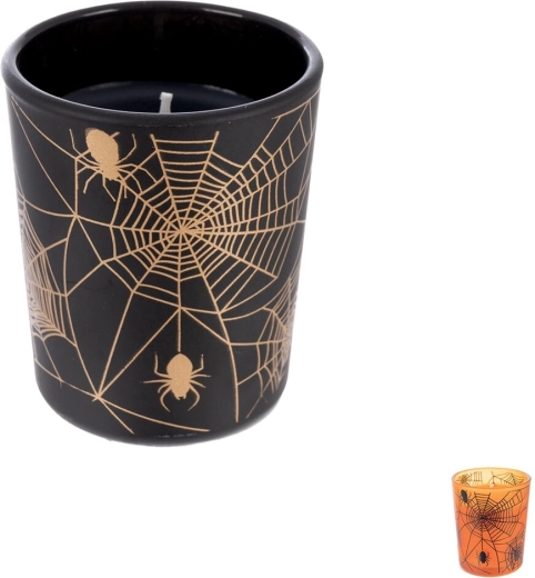 Illatgyertya üvegben, Halloween mix pókháló mintával – 1 db