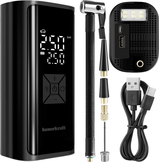 Elektromos hordozható légkompresszor 150 PSI nyomással, 6000 mAh powerbankkal és LED lámpával