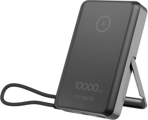 Energenie mágneses vezeték nélküli powerbank 10 000 mAh beépített támasztékkal, fekete