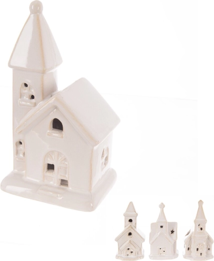 Porcelán templom LED világítással, fehér (4 változat)