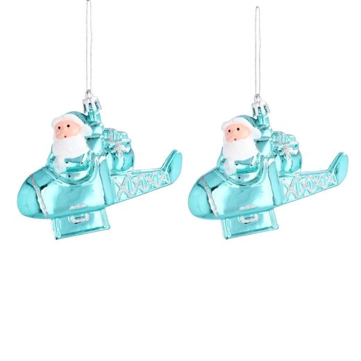 Karácsonyi függő díszek – Mikulás repülőgépen, 2 db-os készlet
