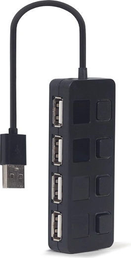 USB 2.0 4 portos elosztó kapcsolókkal, fekete – 1 db