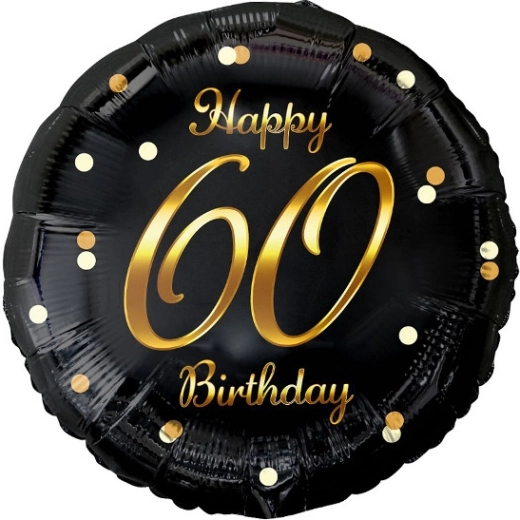 Happy 60 Birthday fólia lufi – fekete arany mintával